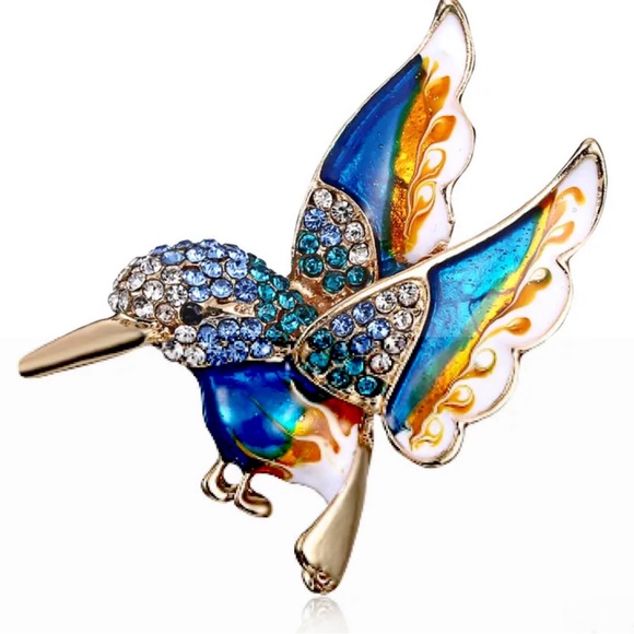 3/$20 Sparkly Hummingbird Metallic Pearlescent Pin Brooch Gold-tone - Picture 4 of 7
